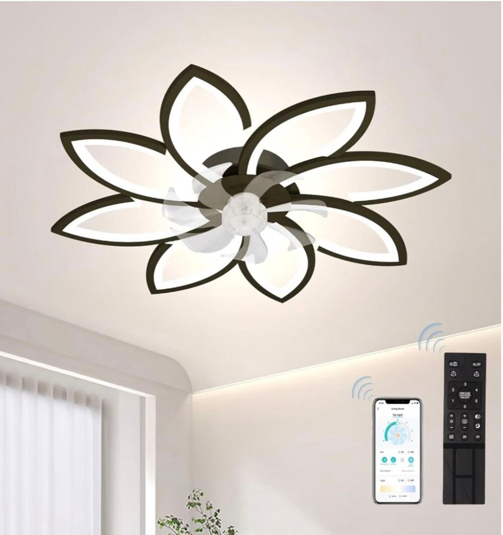 34" Flower Ceiling Fan Light Low Profile Remote App Dimmable 6-Speed
